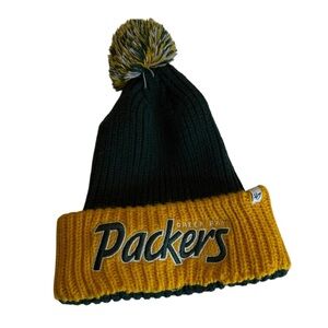 Green and yellow Green Bay Packers knitted beanie hat with pompom